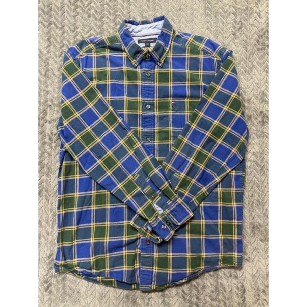 Tommy Hilfiger Mens Large Classic Fit Plaid Button Down Shirt  0583